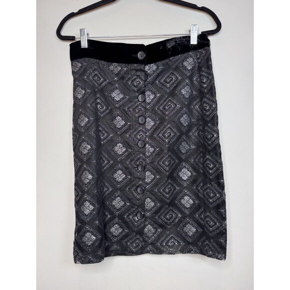 Jeff Gallano Black Gray Skirt Suit Geometric Jacket Skirt France T2 Medium MINT - Picture 8 of 16